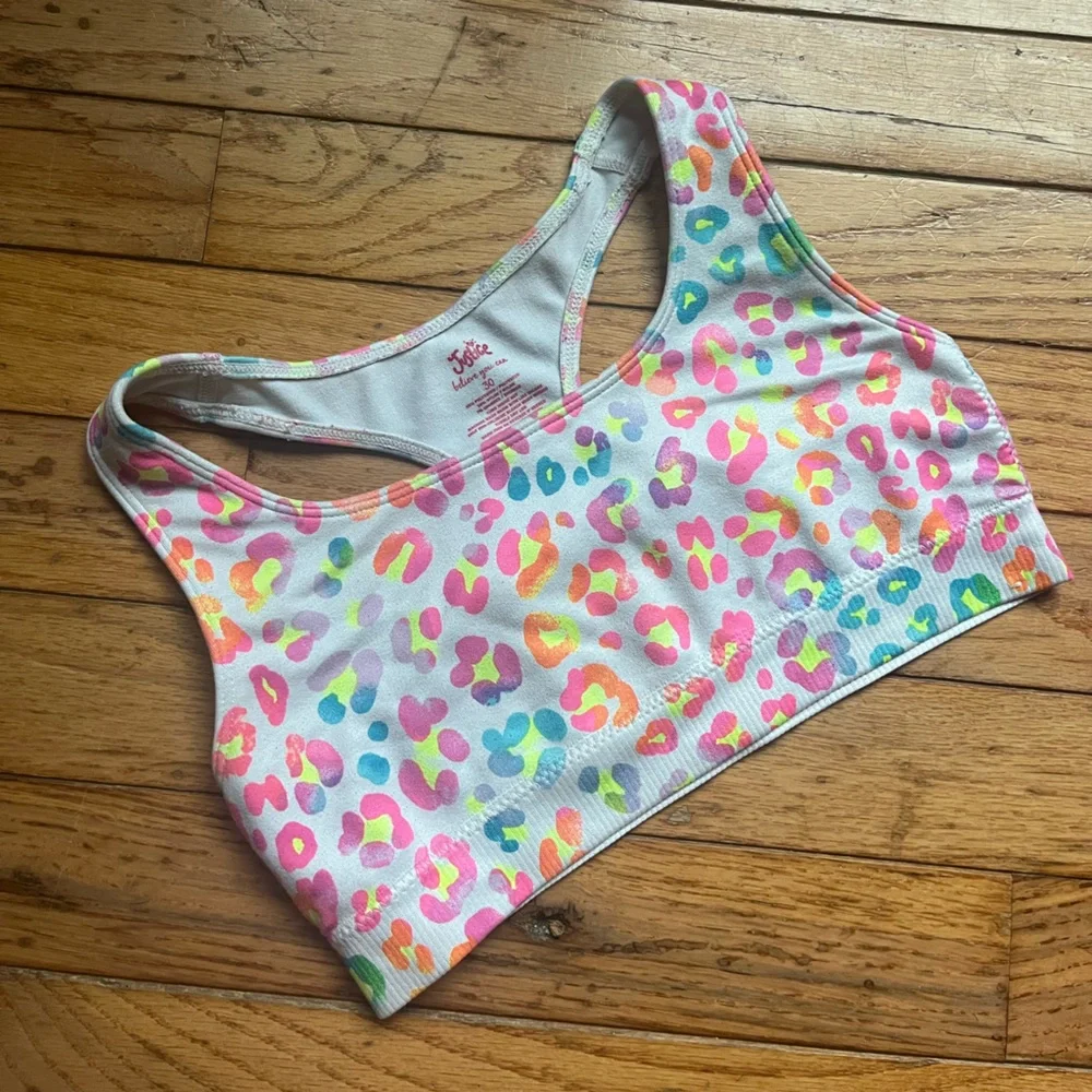 Justice Girls White Rainbow Color Leopard Print Sports Bra Racerback Tank Sz 30